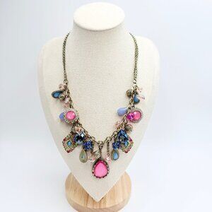 Vintage Bijou Pink Teardrop Rhinestone Charm Necklace